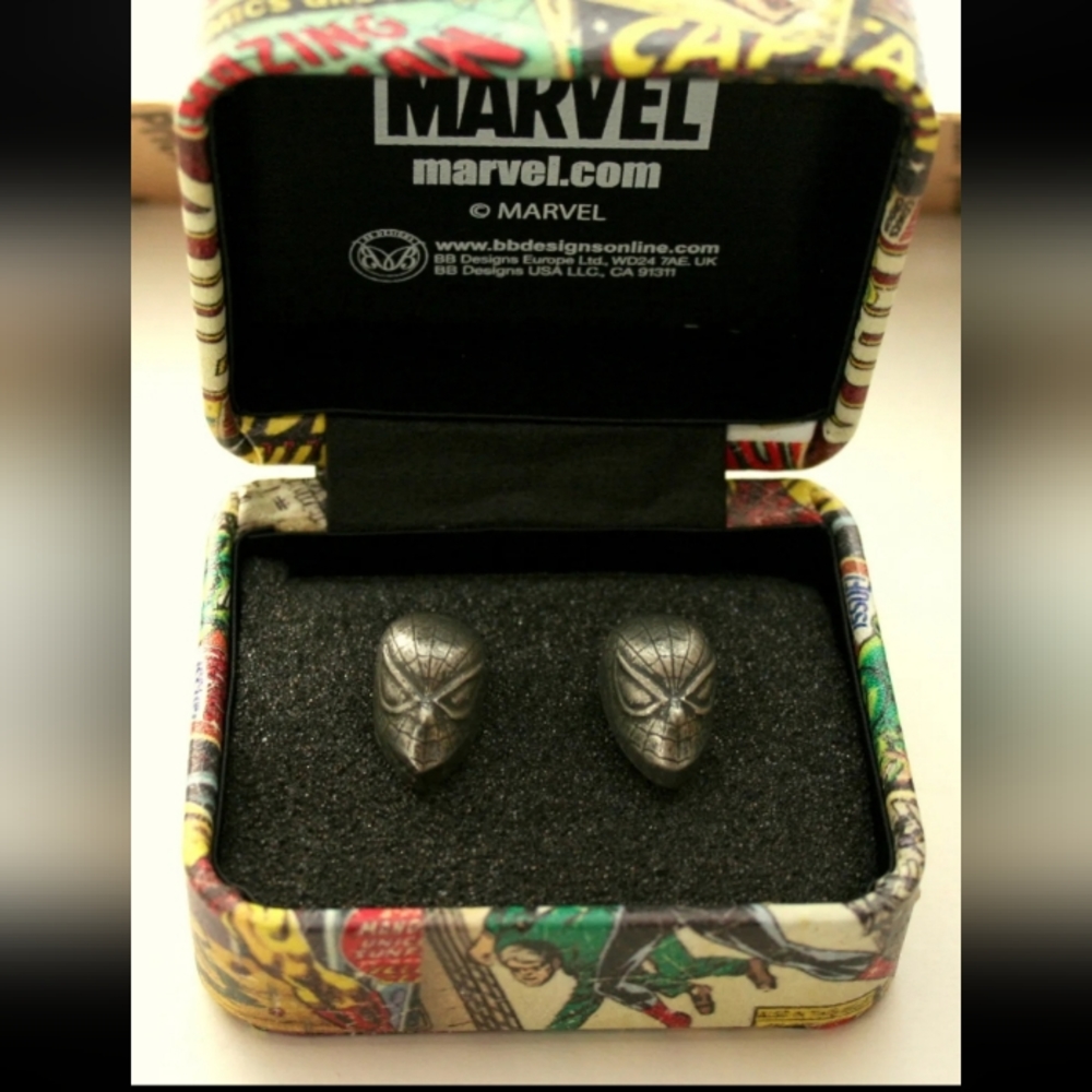 Marvel Comics The Amazing Spider-Man Head Metal Cuff Links New NOS Box
